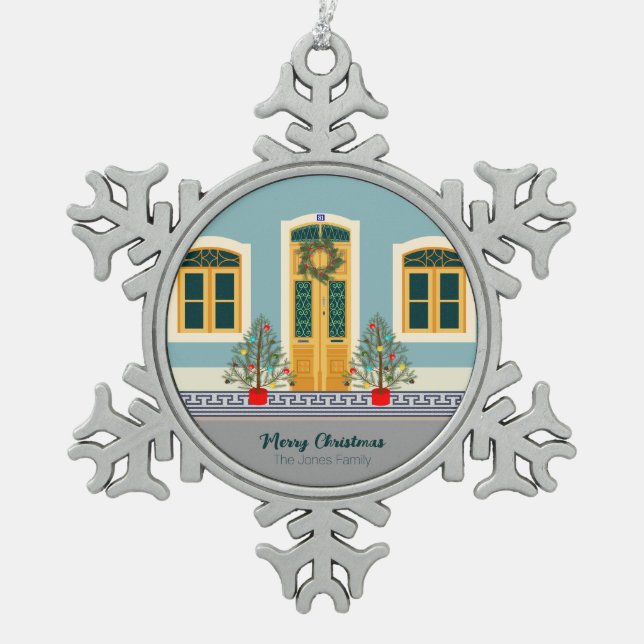 Weihnachtsfest Schneeflocken Zinn-Ornament (Vorderseite)