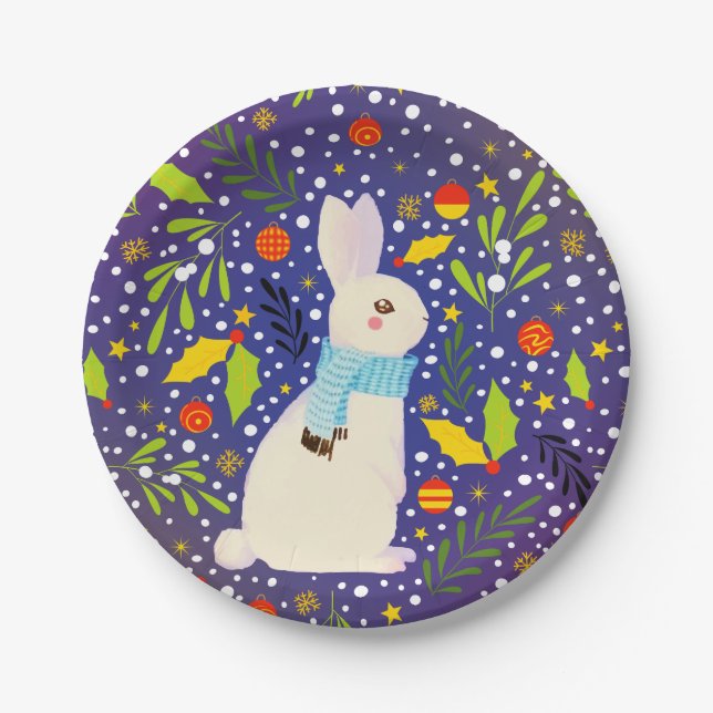 Weihnachtsfest Schneekaninchen Winter Pappteller (Vorderseite)