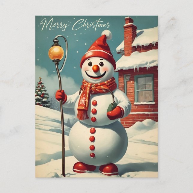 Weihnachtsfest Schneemann Winterurlaub Postkarte (Vorderseite)