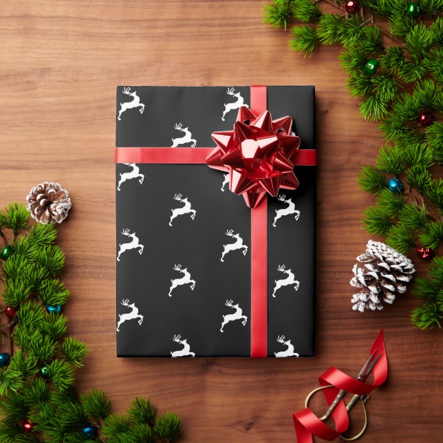 Weihnachtsfest Schwarz-weißer Hirsche Geschenkpapier (Feiertagsgeschenk)