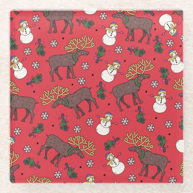 Weihnachtsfest: Snowman Pattern Glasuntersetzer (Vorderseite)
