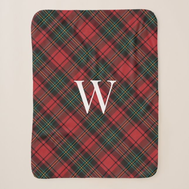 Weihnachtsfest Tartan Kariert + Monogram Sherpadecke (Vorderseite)