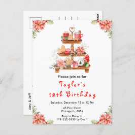 Weihnachtsfest Tee Geburtstagsparty Rote Postkarte