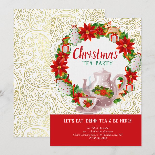 Weihnachtsfest Tee Party Einladung (Vorne/Hinten)