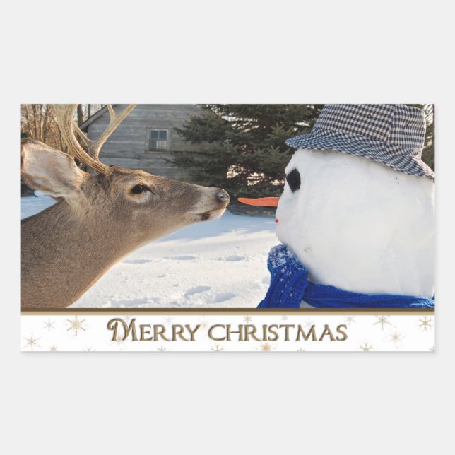 Weihnachtsfest und Schneemann Rechteckiger Aufkleber (Vorderseite)
