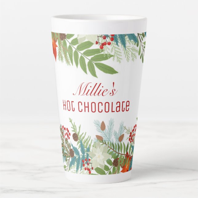 Weihnachtsfest Urlaub Floral Personalisiert Milchtasse (Vorderseite)
