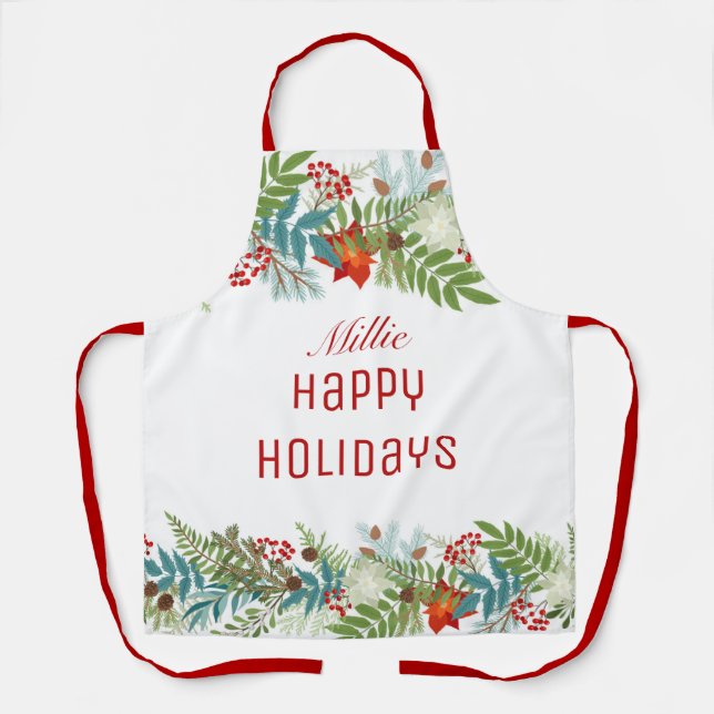 Weihnachtsfest Urlaub Floral Personalisiert Schürze (Vorderseite)