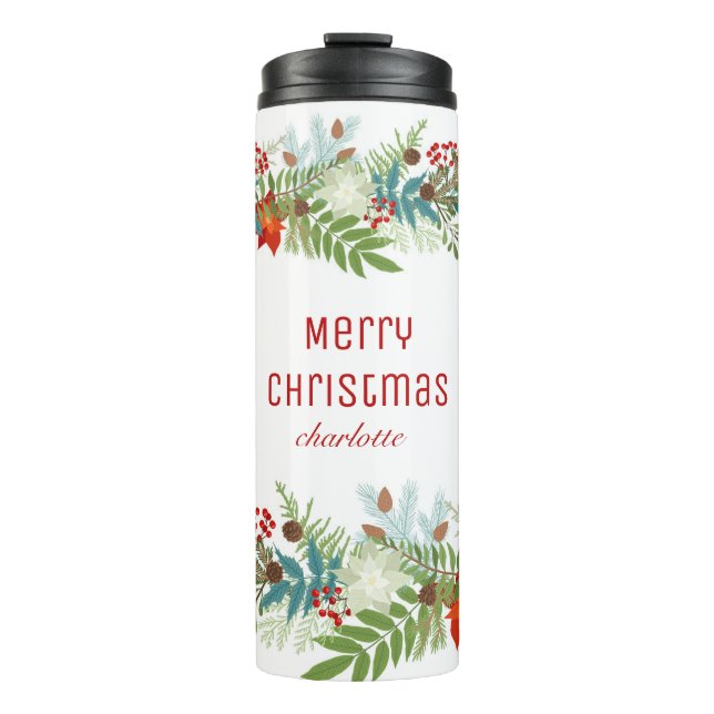 Weihnachtsfest Urlaub Floral Personalisiert Thermosbecher (Vorderseite)