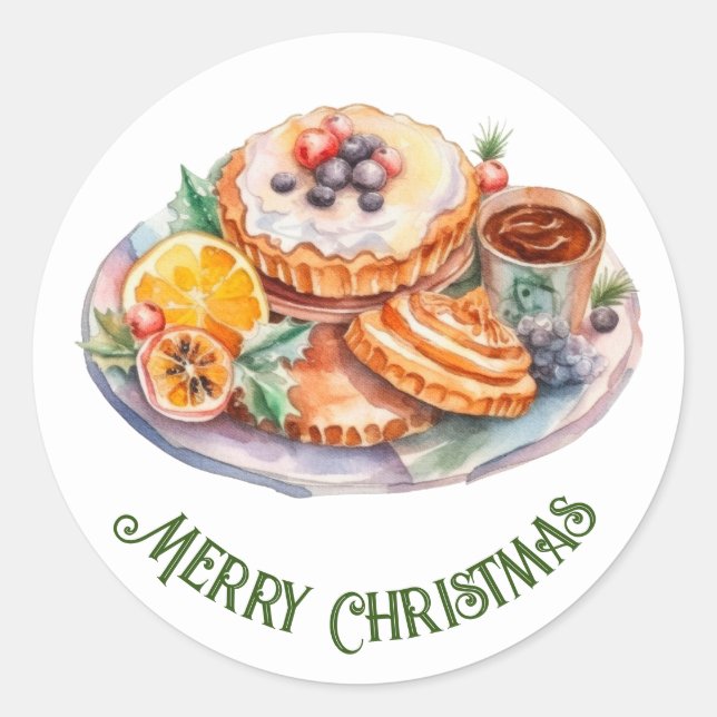 Weihnachtsfest Wasserfarbe Runder Aufkleber (Vorderseite)
