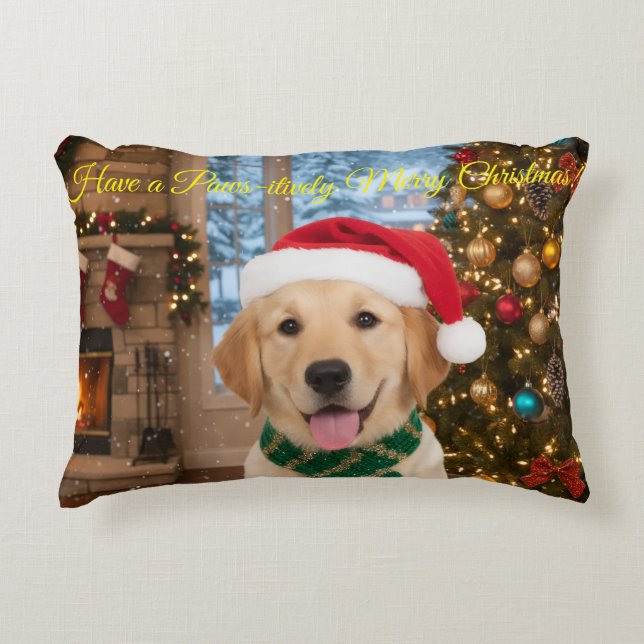 Weihnachtsfest Weihnachts-Golden Retriever Zuhause Dekokissen (Vorderseite)