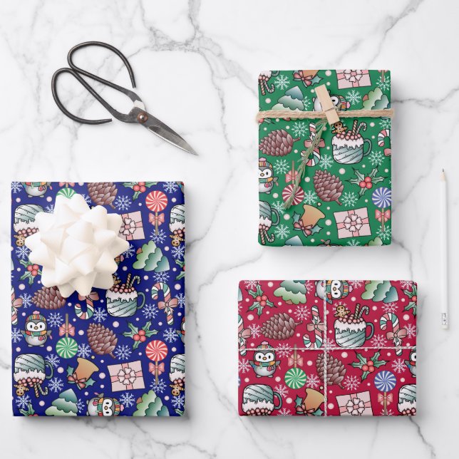 Weihnachtsfest Winter Thema Geschenkpapier Set (Vorderseite)