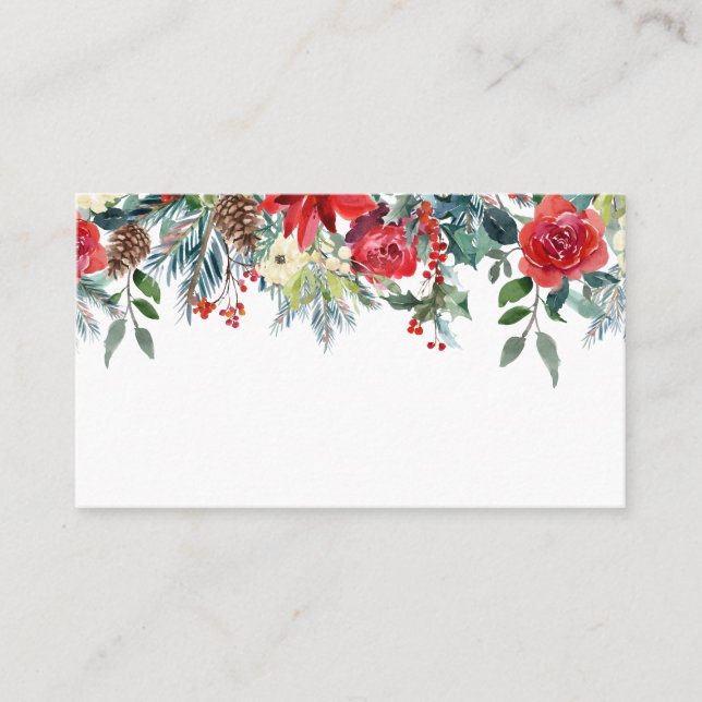 Weihnachtsfeste Blume und Pine Cones Garland Platzkarte (Vorderseite)
