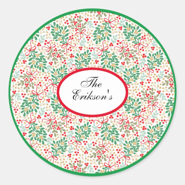 Weihnachtsfeste Grüntöne und Holzoberries Runder Aufkleber (Vorderseite)