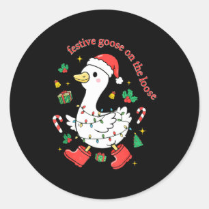Weihnachtsfestliche Gans auf freiem Fuß Dumm Gans Runder Aufkleber