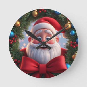 Weihnachtsfestliche Zeichentrickfigur Weihnachtsma Runde Wanduhr