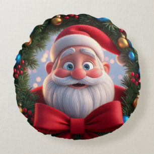 Weihnachtsfestliche Zeichentrickfigur Weihnachtsma Rundes Kissen