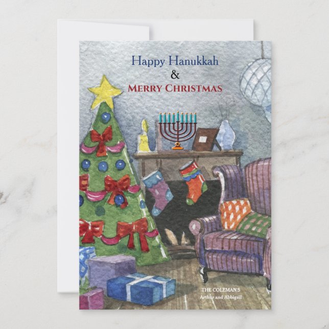 Weihnachtsfeuer mit Menorah-Urlaubskarte Einladung (Vorderseite)