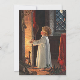 Weihnachtsfeuer, Strümpfe und Kind Feiertagskarte