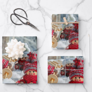 Weihnachtsfiguren aus Holz Geschenkpapier Set
