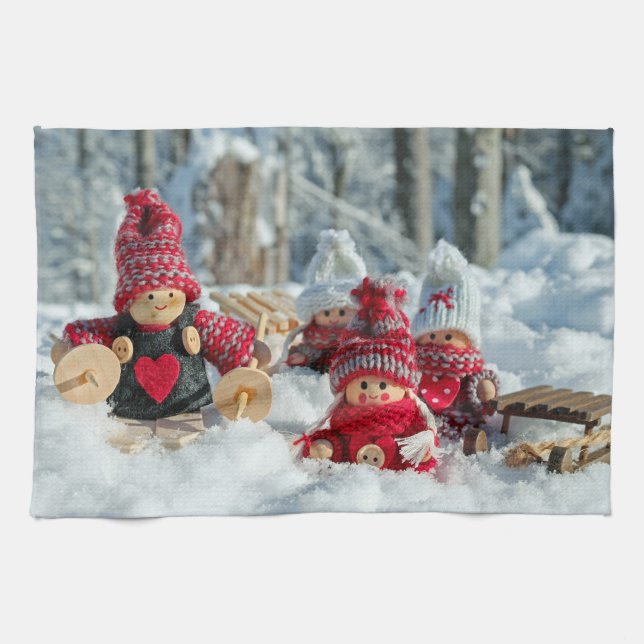 Weihnachtsfiguren aus Holz Geschirrtuch (Horizontal)