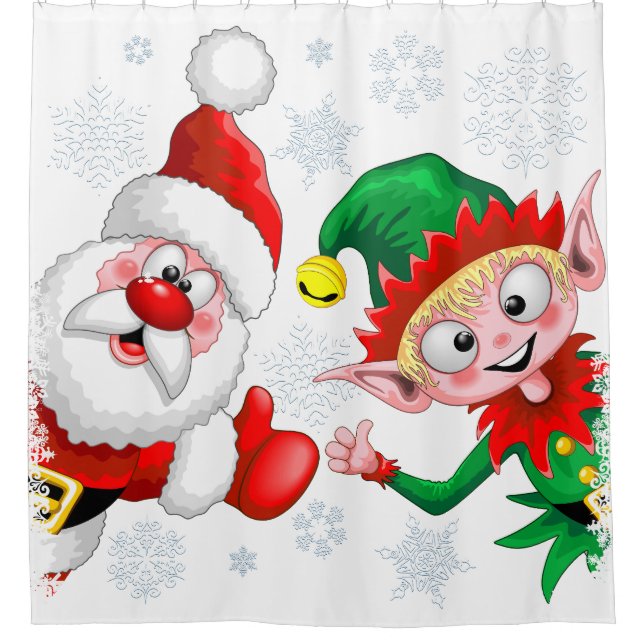 Weihnachtsfiguren von Weihnachten und Elfen stürme Duschvorhang (Vorderseite)