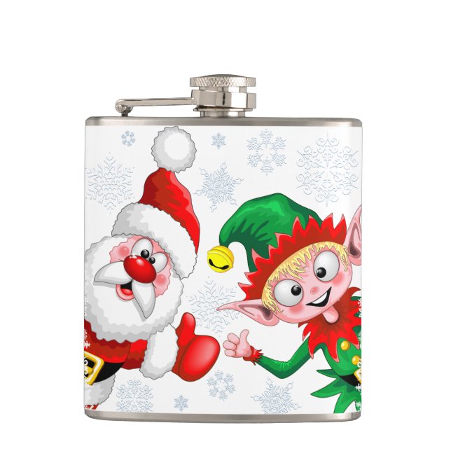 Weihnachtsfiguren von Weihnachten und Elfen stürme Flachmann (Vorderseite)