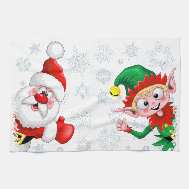 Weihnachtsfiguren von Weihnachten und Elfen stürme Geschirrtuch (Horizontal)