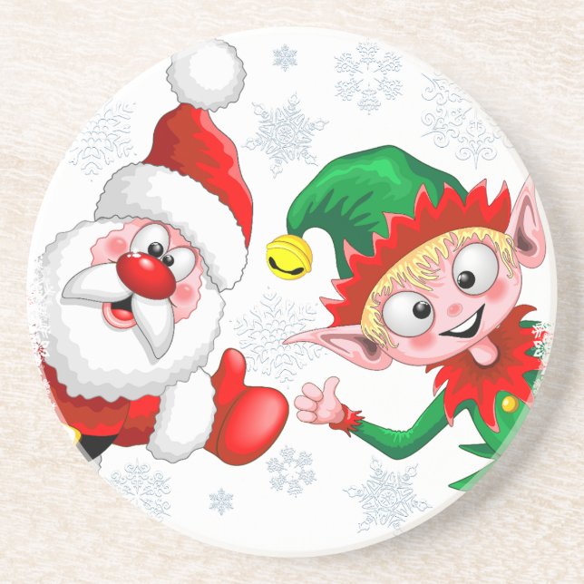 Weihnachtsfiguren von Weihnachten und Elfen stürme Getränkeuntersetzer (Vorne)