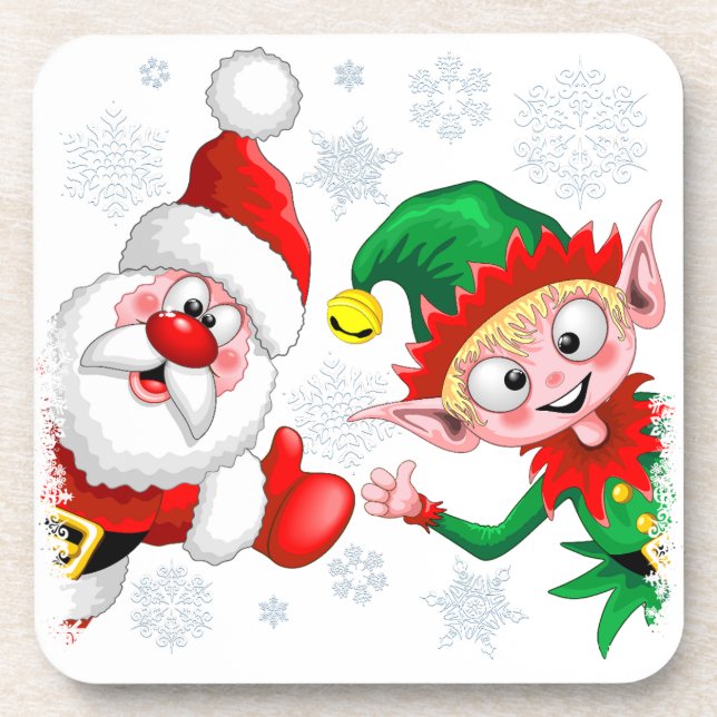 Weihnachtsfiguren von Weihnachten und Elfen stürme Getränkeuntersetzer (Vorderseite)