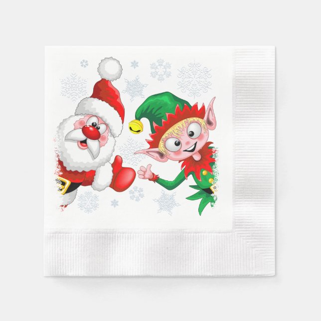 Weihnachtsfiguren von Weihnachten und Elfen stürme Serviette (Vorderseite)