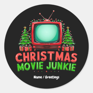Weihnachtsfilm Junkie Retro Holiday Funny Matchi Runder Aufkleber