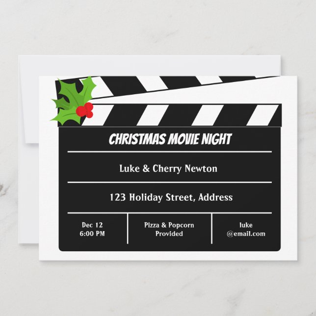 Weihnachtsfilm Night Film Clapboard Holly Berry Einladung (Vorderseite)
