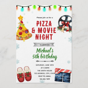 Weihnachtsfilm-Pizza-und-Pyjama-Party-Einladung Einladung