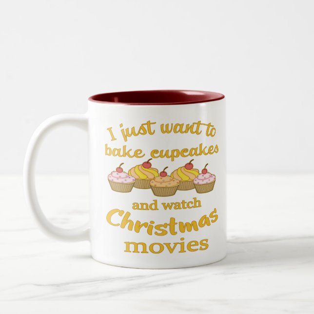 Weihnachtsfilme und Backen Zweifarbige Tasse (Links)