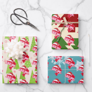 Weihnachtsfisch Weihnachtsmannmütze Funny Fishing Geschenkpapier Set