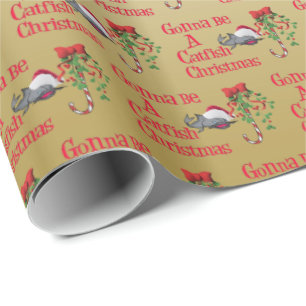 Weihnachtsfischen ♫   Katfisch Weihnachten Gold Geschenkpapier