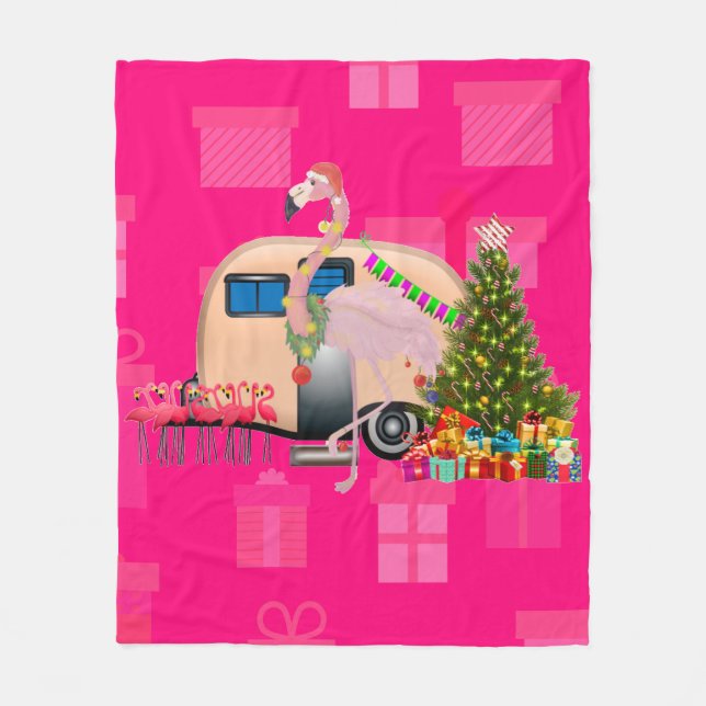 weihnachtsflamingo anhänger fleecedecke (Vorderseite)