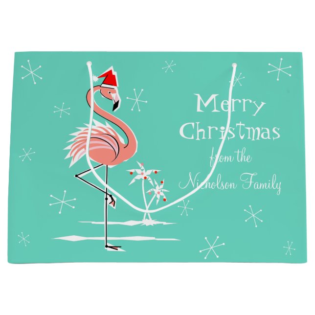 Weihnachtsflamingo-frohe Weihnacht-Text groß Große Geschenktüte (Vorderseite)