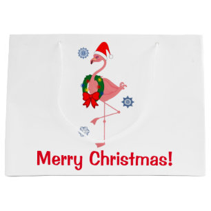 Weihnachtsflamingo mit Weihnachtsmannmütze Große Geschenktüte