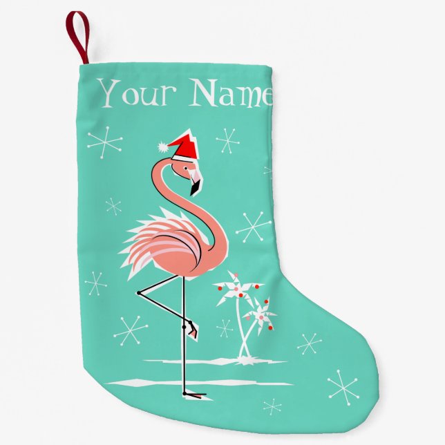 Weihnachtsflamingo-Namen-Strumpf doppelseitig Kleiner Weihnachtsstrumpf (Vorderseite)