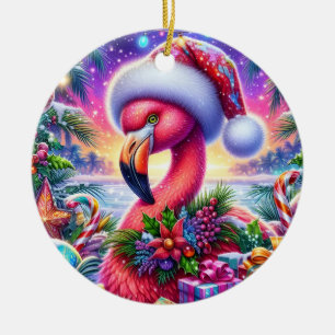 Weihnachtsflamingo-Schmuck Keramik Ornament