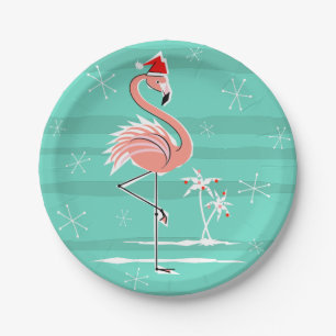 Weihnachtsflamingo-Streifen-Pappteller Pappteller