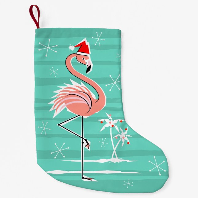 Weihnachtsflamingo-Streifen-Strumpf doppelseitig Kleiner Weihnachtsstrumpf (Vorderseite)