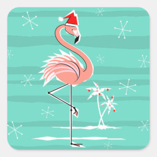 Weihnachtsflamingo-Streifenaufkleberquadrat Quadratischer Aufkleber