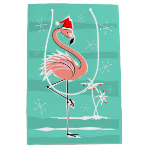 Weihnachtsflamingo-Streifengeschenk-Taschenmedium Mittlere Geschenktüte
