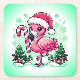 Weihnachtsflamingo-Sublimationsgrafik-30424 Rechteckiger Pappuntersetzer