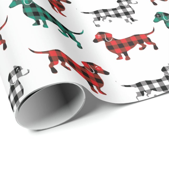 Weihnachtsflanell-rote und grüne Dackeln Geschenkpapier (Rolleneckpunkt)