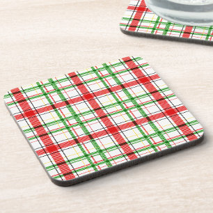 Weihnachtsflannel Kariert Tartan Design - Weiß Getränkeuntersetzer