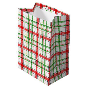 Weihnachtsflannel Kariert Tartan Design - Weiß Mittlere Geschenktüte