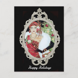 Weihnachtsflapper Girl Dazzling Red & Gold Dress Postkarte
